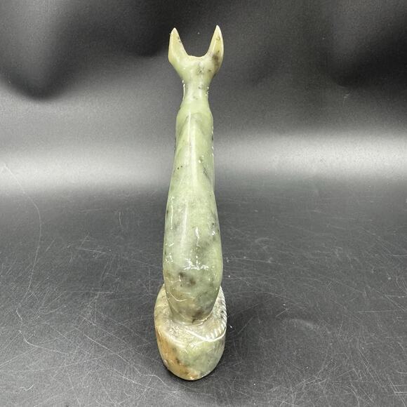 Egyptian Cat of Goddess Bastet Statue Sculpture Figurine Green 7” Tall Stone Vtg - Picture 4 of 8